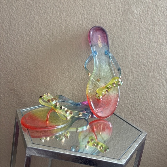 Colorful Jelly Sandals with Studded Bow - Picture 1 of 4